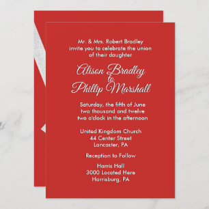 Red and Silver Bow Wedding Invitation