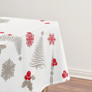Red and Silver Christmas Cotton Tablecloth,52"x70" Tablecloth