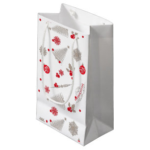 Red and Silver Christmas Gift Bag - Small, Glossy