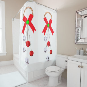 Red and Silver Christmas Ornaments Shower Curtain