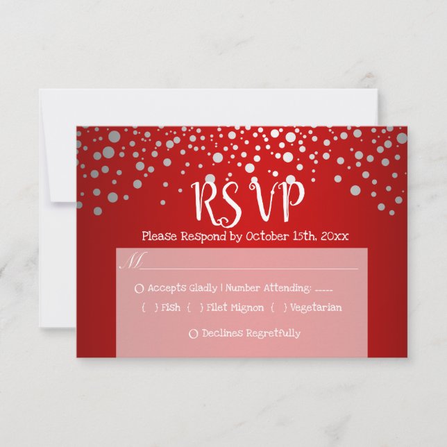 Red and Silver Confetti Dots - RSVP Card (Front)