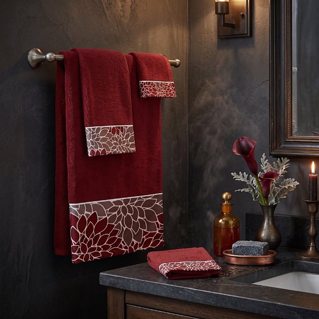 Red and silver dahlias  bath towel set (Creator Uploaded)