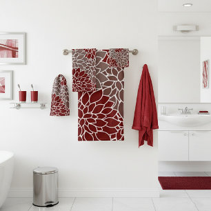 Red and silver dahlias  bath towel set