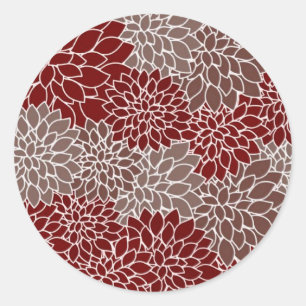 Red and silver dahlias  classic round sticker