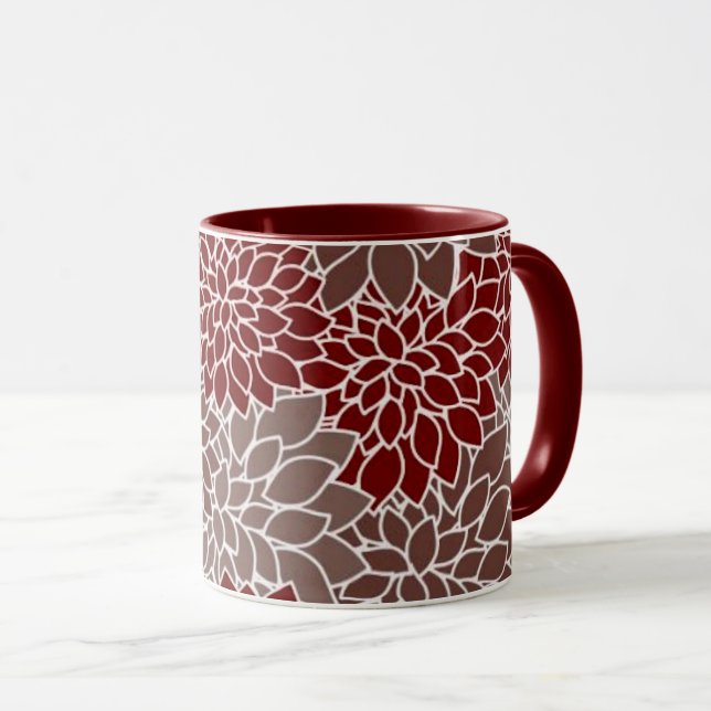Red and silver dahlias  mug (Front Right)