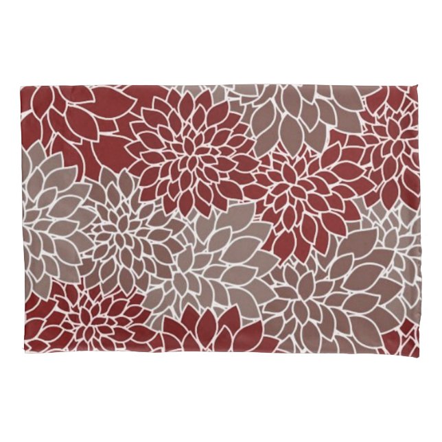 Red and silver dahlias  pillowcase (Front)