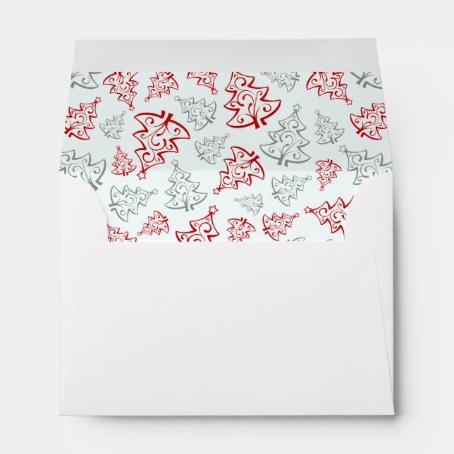 Red and Silver Elegant Christmas Trees Pattern Envelopes (Back (Bottom))
