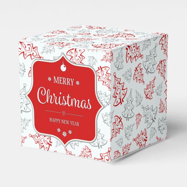 Red and Silver Elegant Christmas Trees Pattern Favour Box (Front Side)