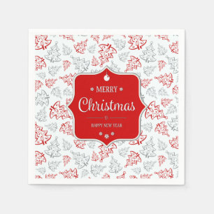 Red and Silver Elegant Christmas Trees Pattern Napkin
