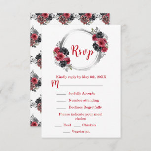 Red and Silver Elegant Flowers Sweet Sixteen RSVP Card