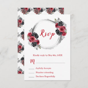 Red and Silver Elegant Flowers Sweet Sixteen RSVP Card
