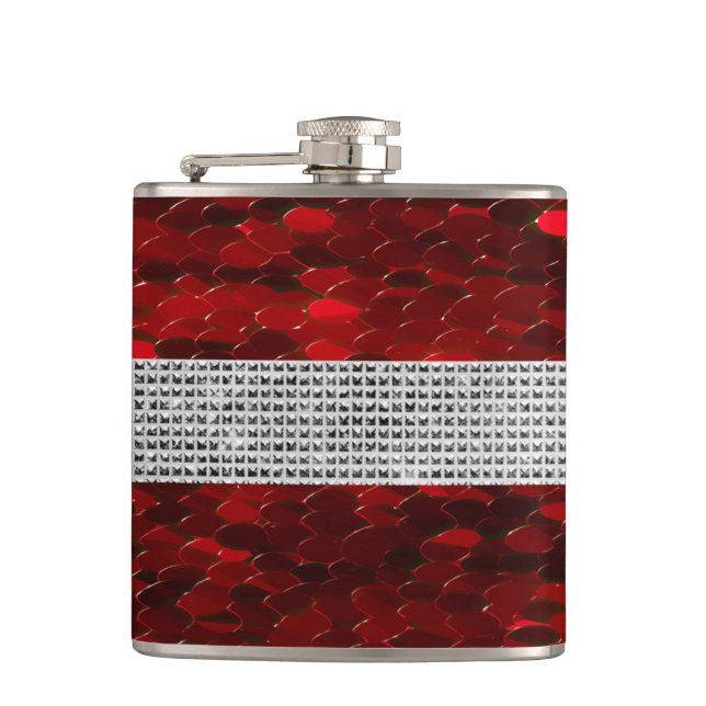 Red and Silver Elegant Purse Vinyl Wrapped Flask (Front)