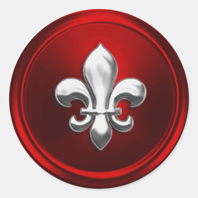 Red and Silver  Fleur de Lis Envelope Seal (Front)