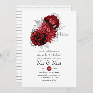 Red and Silver Floral Mr. & Mrs. Wedding Invitation