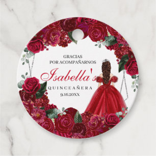 Red and Silver Floral Quinceanera Circle Favour Ta Tags