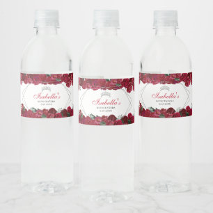 Red and Silver Floral Quinceanera Water Bottle Label