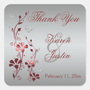 Red and Silver Floral Wedding Favour Sticker