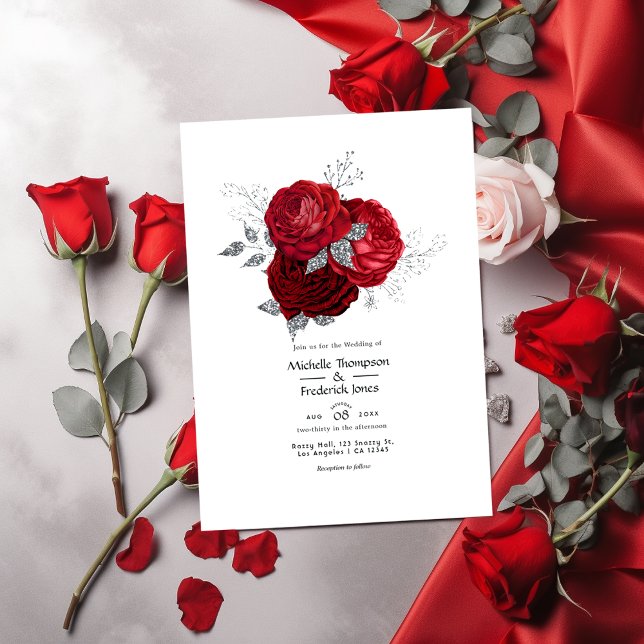Red and Silver Floral Wedding Invitation (Creator Uploaded)