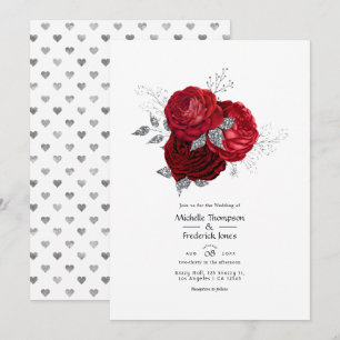 Red and Silver Floral Wedding Invitation