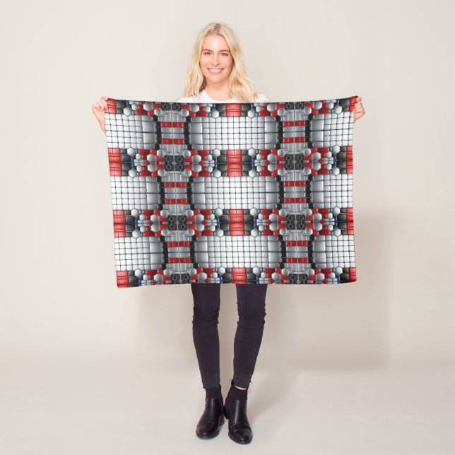 Red and Silver Geometric Blanket (In Situ)