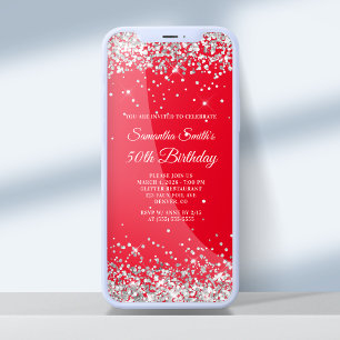 Red and Silver Glitter 50th Birthday Invitation