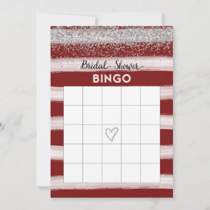 Red and Silver Glitter Bridal Shower Bingo Card