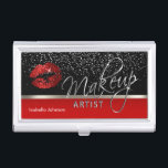 Red and Silver Glitter 💋 Lips Business Card Holder<br><div class="desc">Professional Business Card Holders. Stylish red and silver glitter lips on a black and red background. (For matching products and designs type in Keyword: GLITTER LIPS ) ⭐This Product is 100% Customisable. Graphics and / or text can be added, deleted, moved, resized, changed around, rotated, etc... 99% of my designs...</div>