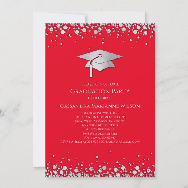 Red and Silver Graduation Invitation (Front)