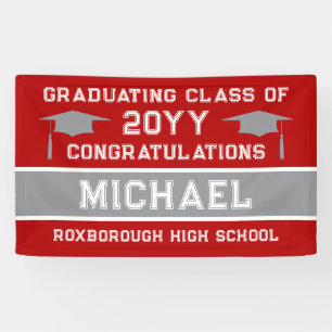 Red and Silver Grey School Colours Graduation Banner