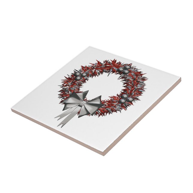 Red and Silver Holiday Wreath Decorative Tiles (Side)