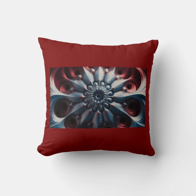 Red And Silver Juliabrot Fractal Cushion (Front)