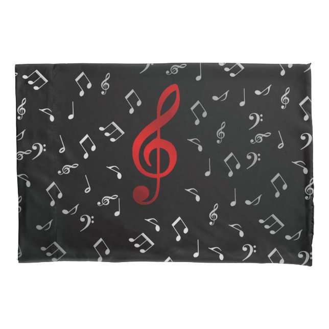 red and silver music notes pillowcase (Front)