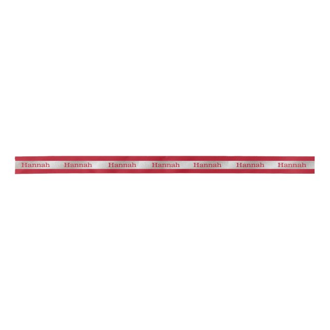 Red and Silver Personalised Holiday Ribbon Satin Ribbon (Front)