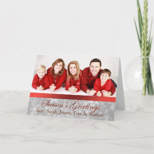 Red and Silver Photo Snowflake Christmas Card