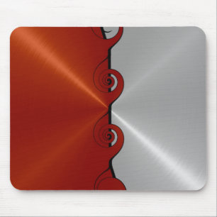 Red and Silver Stainless Steel Metal Swirl Mouse Pad