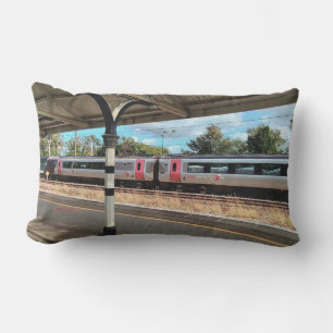 Red and silver train , at the station lumbar cushion