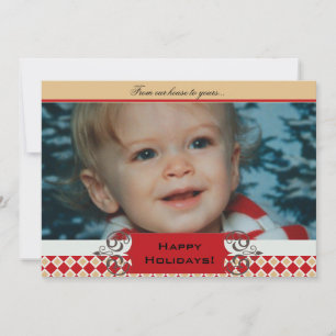 Red and Tan Argyle Holiday Photo Card