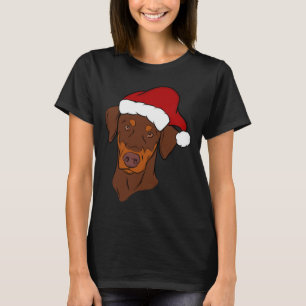 Red And Tan Doberman Merry Christmas T-Shirt