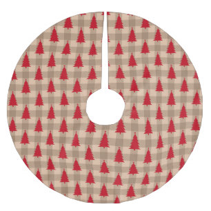 Red and Tan Farmhouse Rustic  Brushed Polyester Tree Skirt