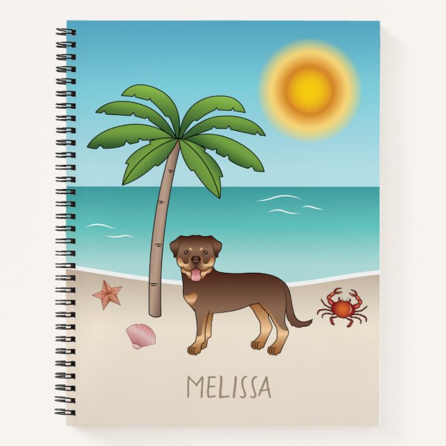 Red And Tan Rottweiler At A Tropical Summer Beach Notebook (Front)