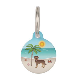 Red And Tan Rottweiler At A Tropical Summer Beach Pet Tag