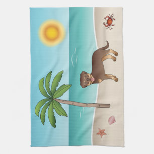 Red And Tan Rottweiler At A Tropical Summer Beach Tea Towel
