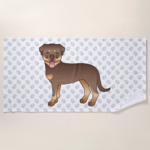 Red And Tan Rottweiler Cute Cartoon Dog And Paws Beach Towel