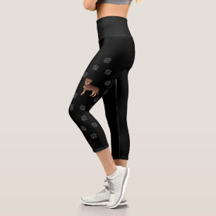 Red And Tan Rottweiler Cute Cartoon Dog And Paws Capri Leggings