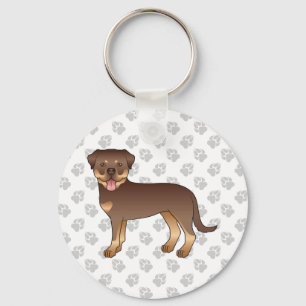 Red And Tan Rottweiler Cute Cartoon Dog And Paws Key Ring