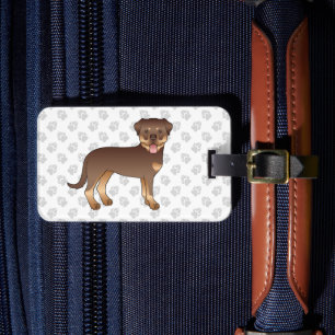 Red And Tan Rottweiler Cute Cartoon Dog And Paws Luggage Tag