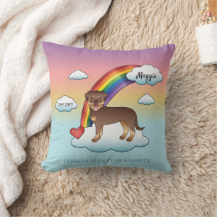 Red And Tan Rottweiler Cute Dog Rainbow Memorial Cushion