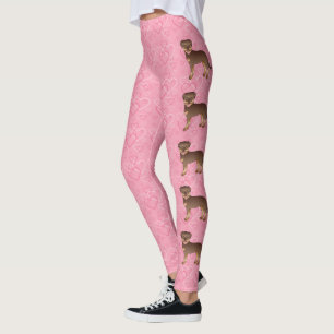 Red And Tan Rottweiler Dog On Pink Hearts Leggings