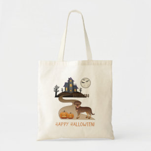 Red And Tan Rottweiler Halloween Haunted House Tote Bag