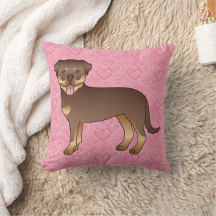 Red And Tan Rottweiler On Pink Hearts Cushion